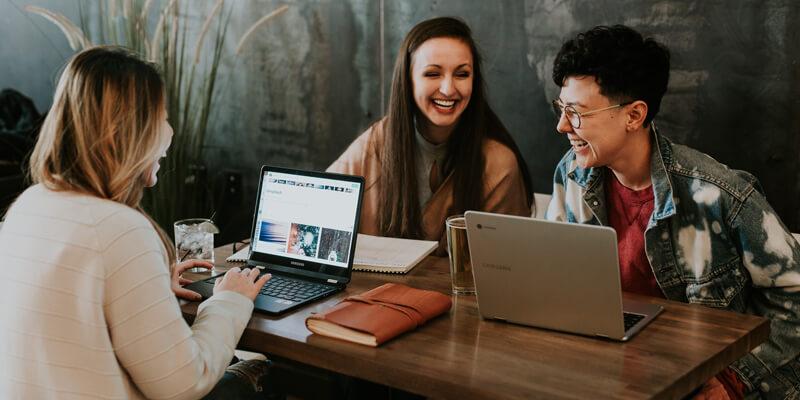 Excited customers shopping online
