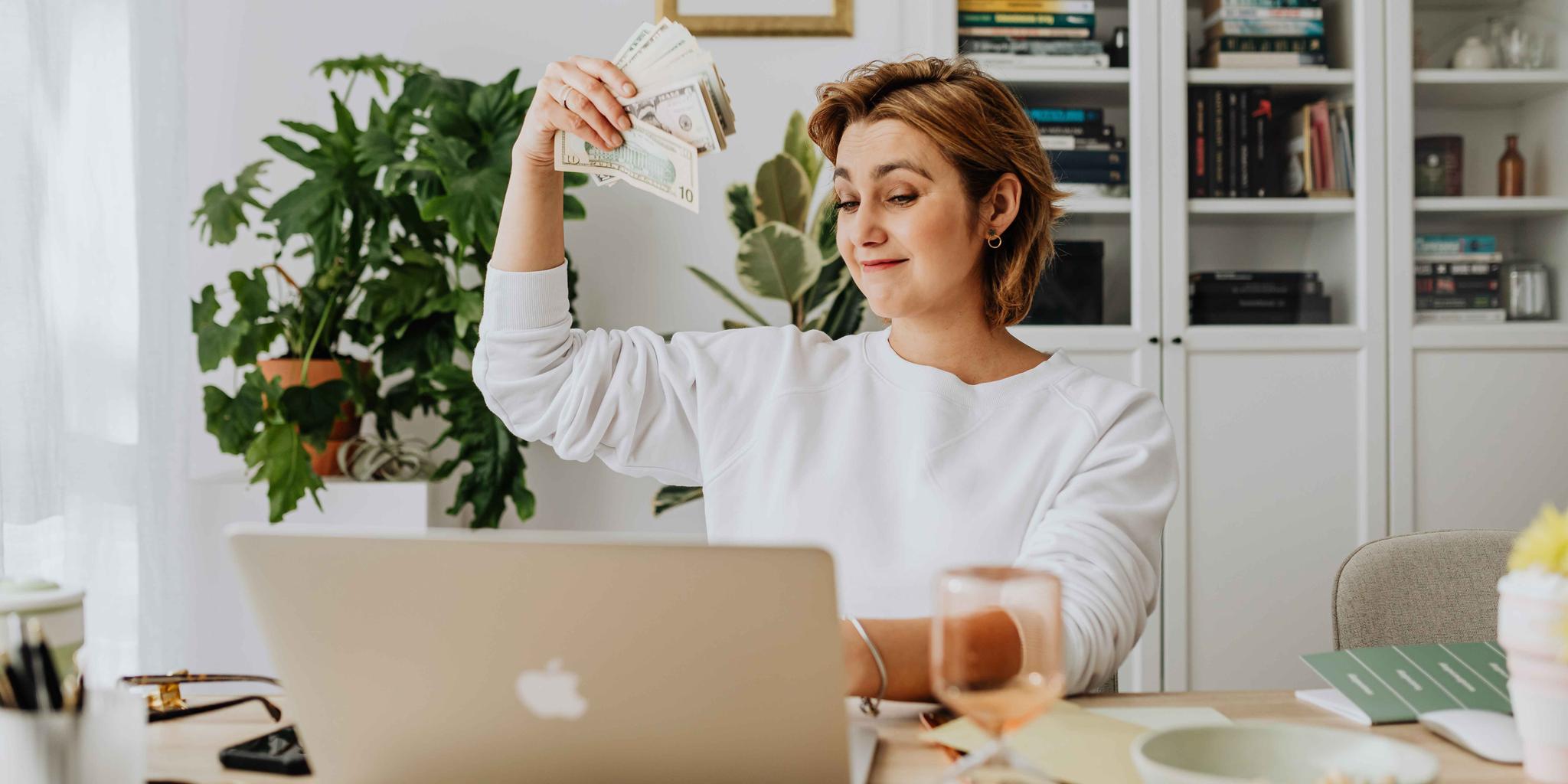 Woman showing off her salary