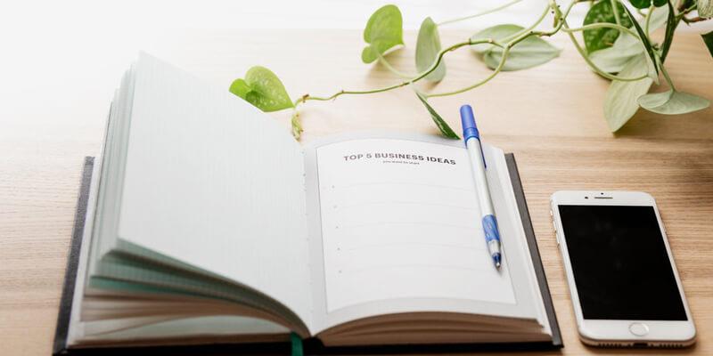 notebook-with-top-five-business-ideas