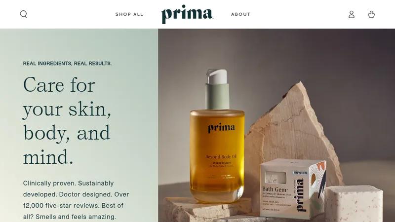 Prima Top US skincare brand  Shopify website redesign