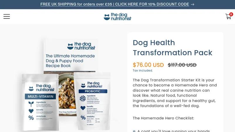 The Dog Nutritionist - UX/IU Design, Shopify Development and CRO