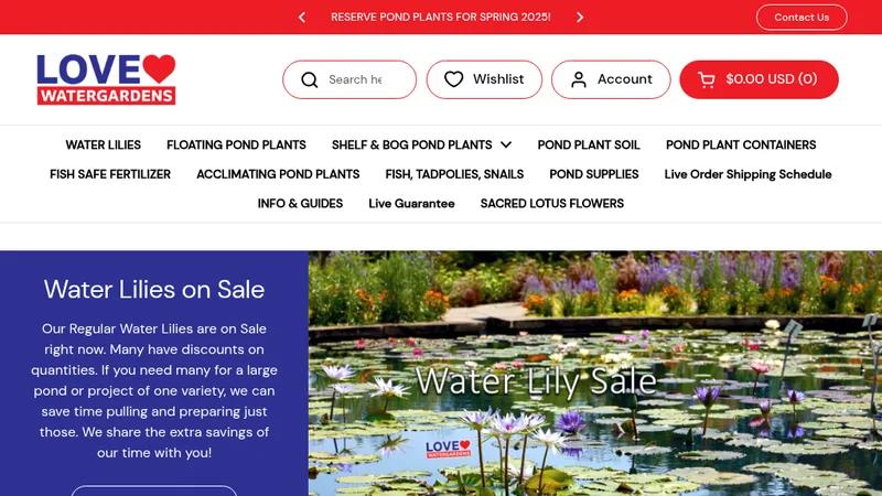 Custom design and developed website for water garden