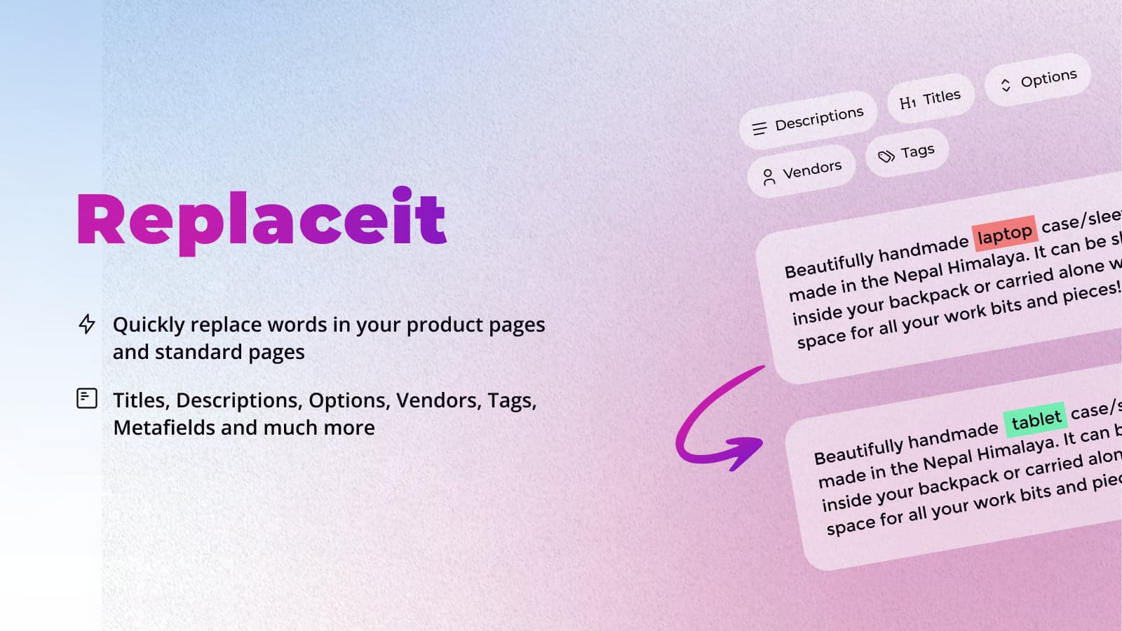 Replaceit ‑ Bulk edit products screenshot 1