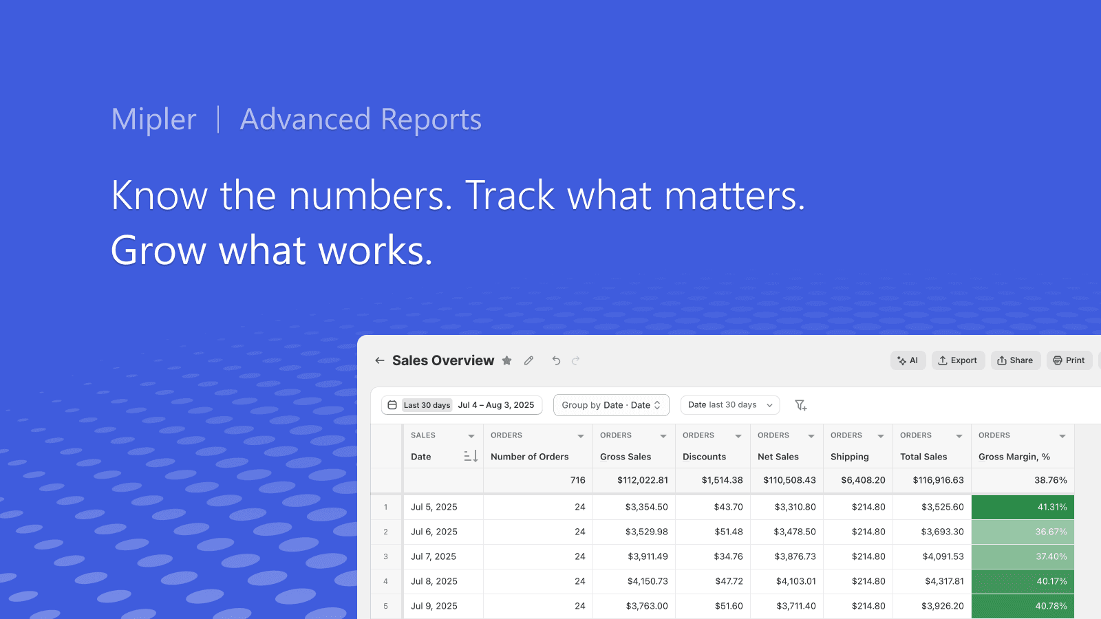 Mipler — Advanced Reports screenshot 1