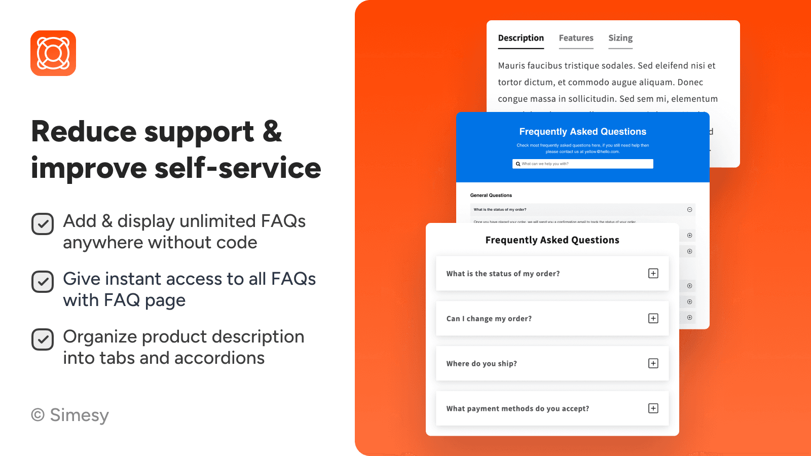 Simesy Product FAQs & FAQ Page screenshot 1