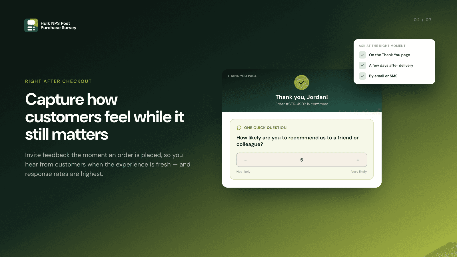 Hulk NPS Post Purchase Survey screenshot 2