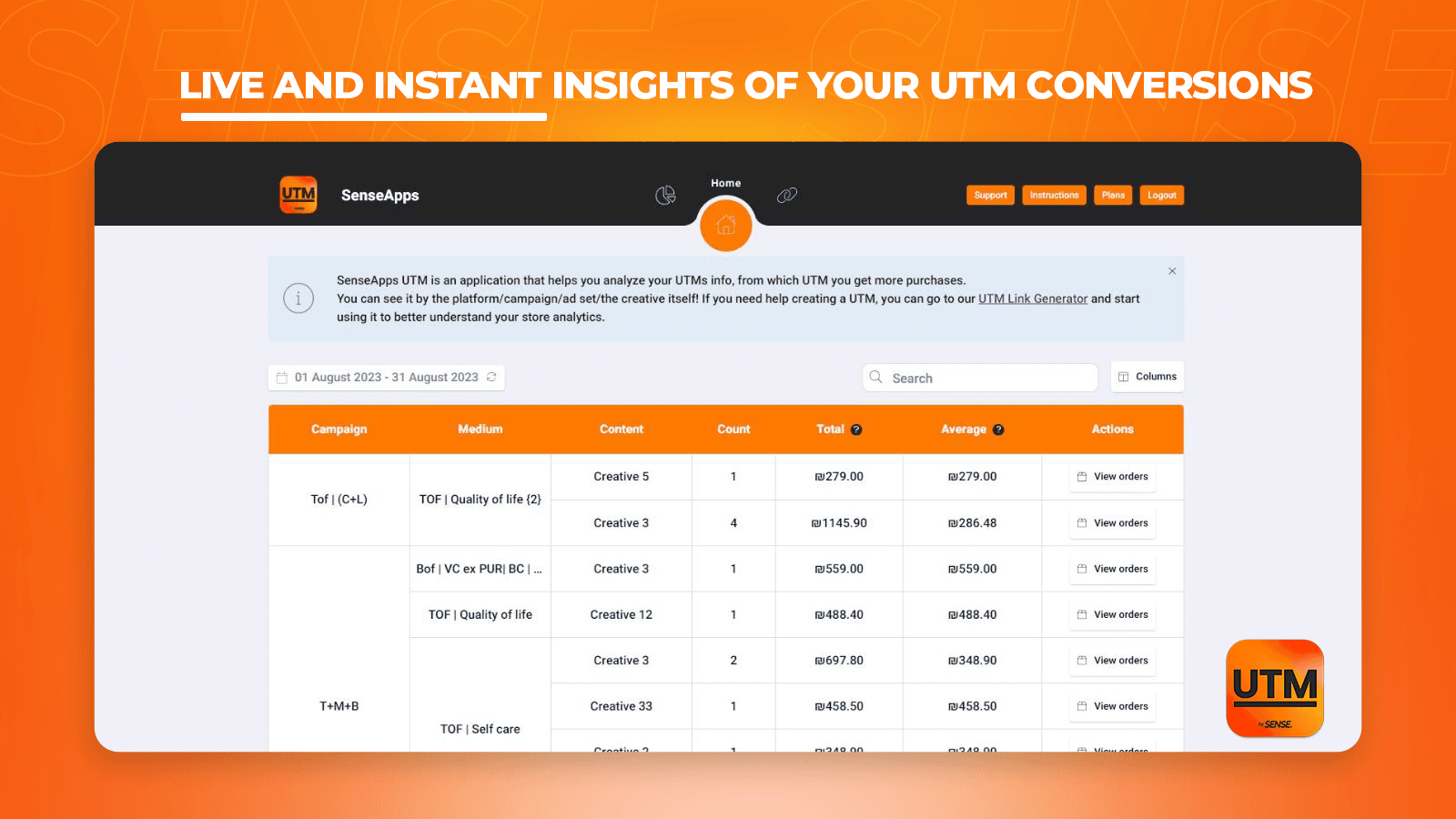 Sense UTM Analytics screenshot 2