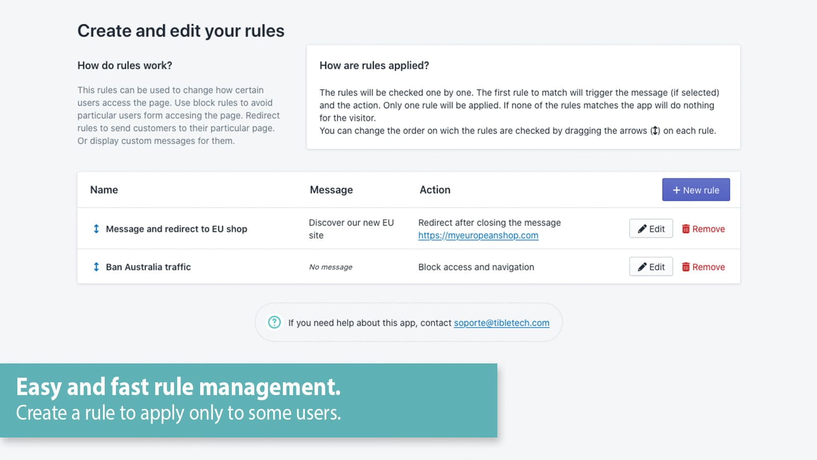 Tible Block and redirect screenshot 2