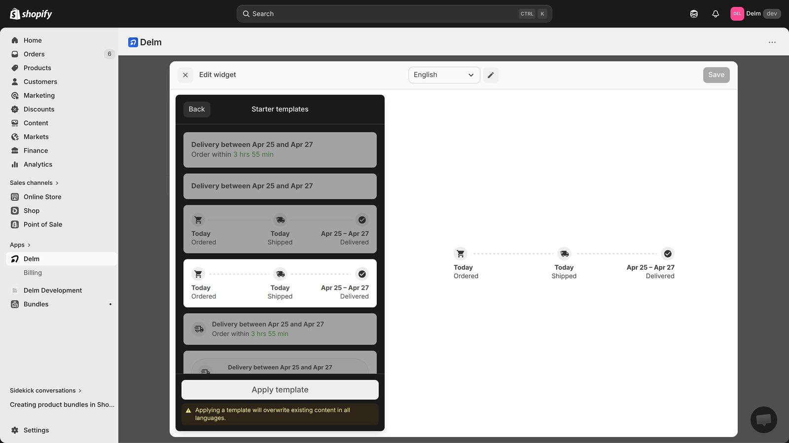 Delm Estimated Delivery Date screenshot 2