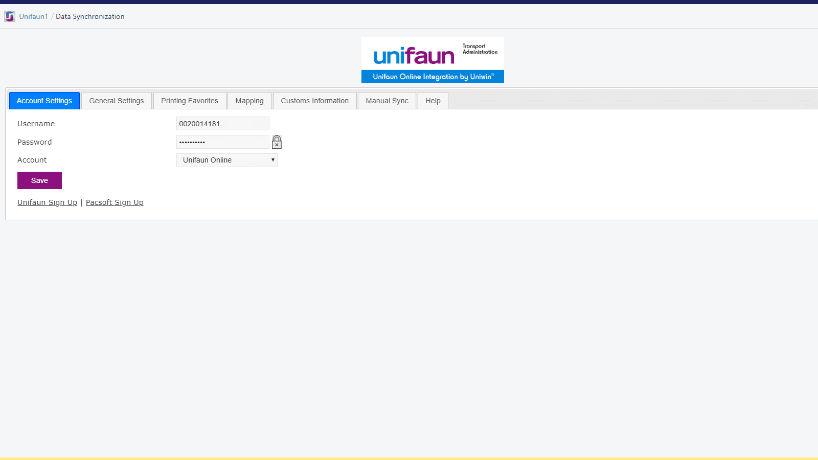 Unifaun1 screenshot 2