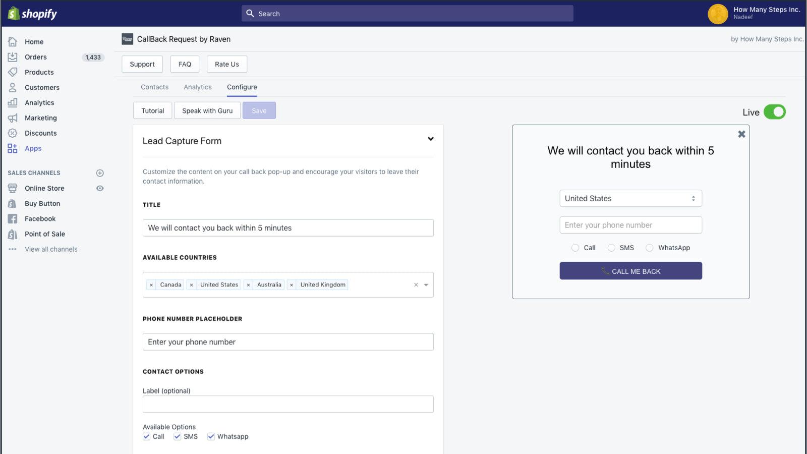 EZ Callback Request screenshot 2