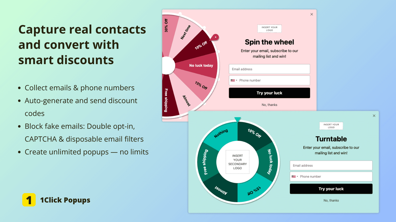 1CP: Email Popups & Spin Wheel screenshot 2