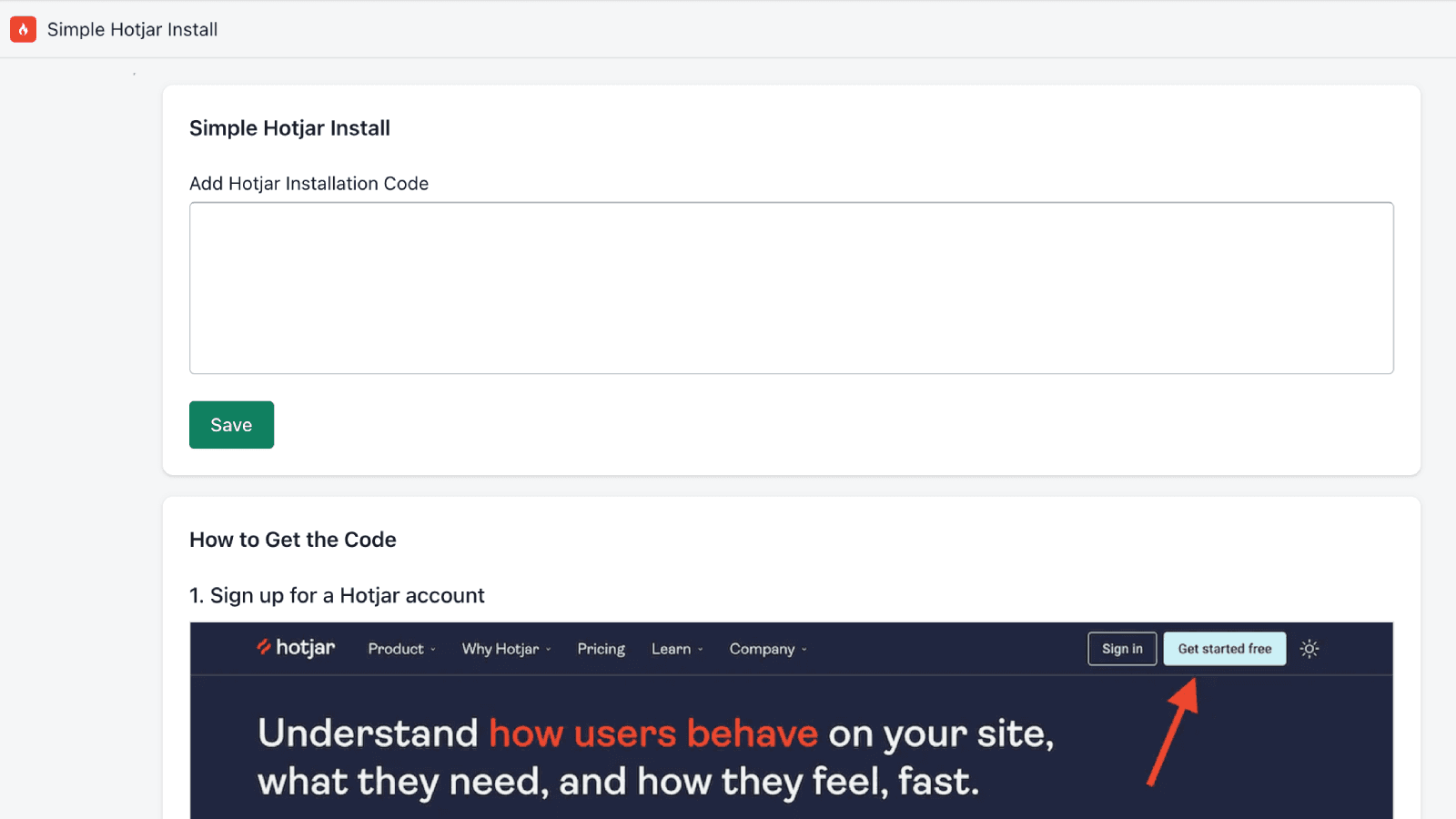 Simple Hotjar Install screenshot 2