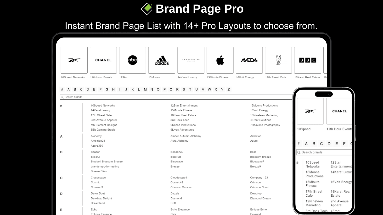 Brand Page Pro A‑Z Brands List screenshot 1