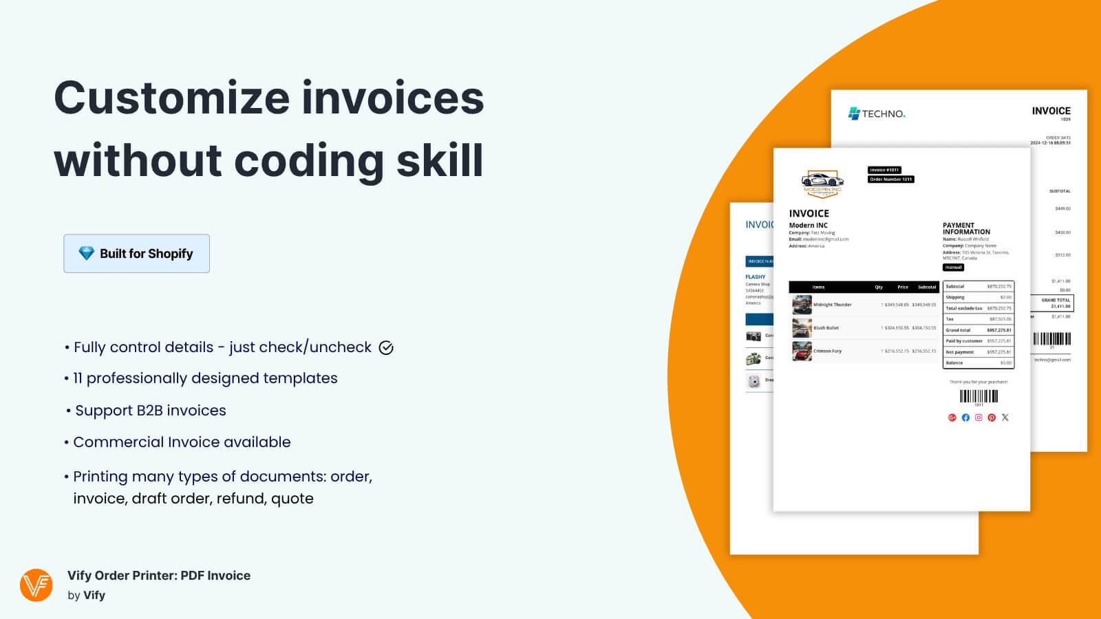 Vify Order Printer PDF Invoice screenshot 1