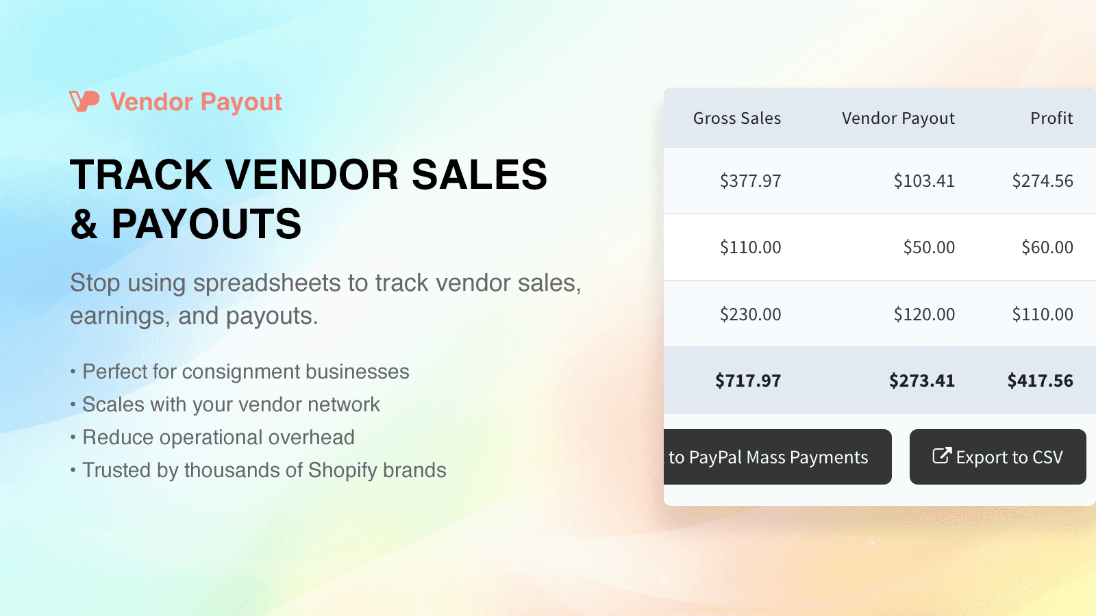 Vendor Payout ‑ Consignment screenshot 1