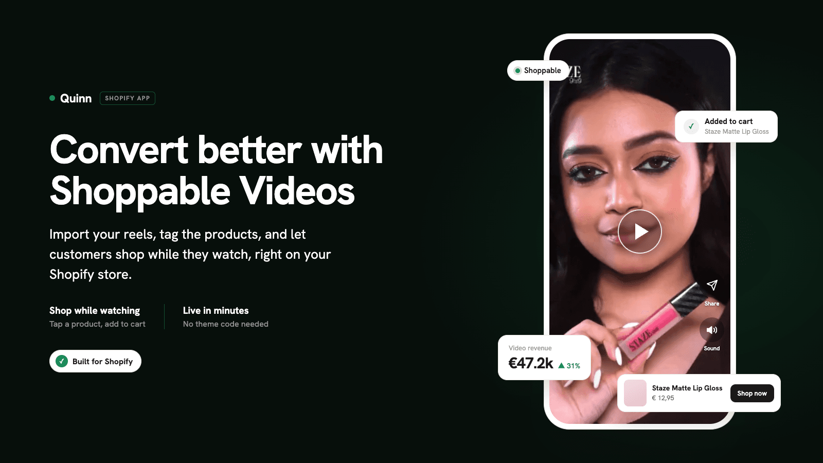 Quinn Shoppable Videos & Reels screenshot 1