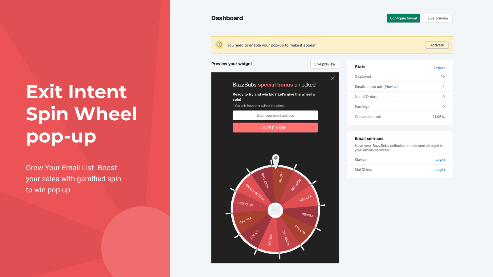 BuzzSubs: Spin Wheel Popup screenshot 2