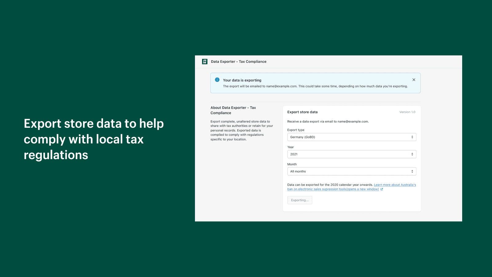 Data Exporter ‑ Tax Compliance screenshot 1
